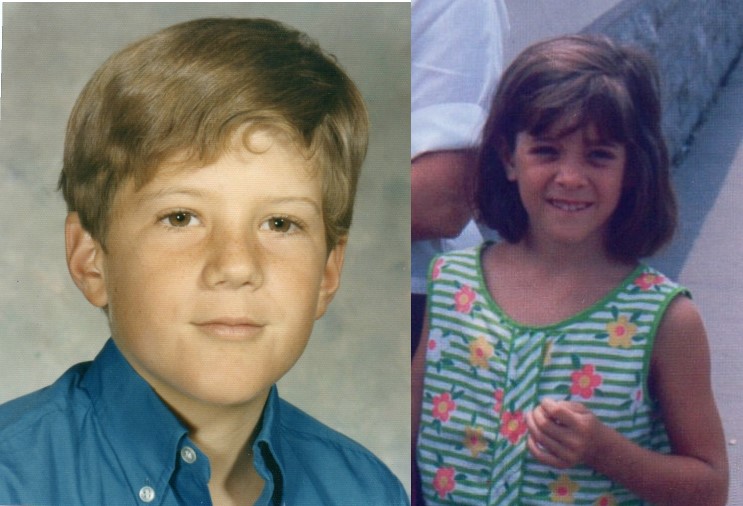 school picture of boy, vacation picture of girl. both around 9 years old