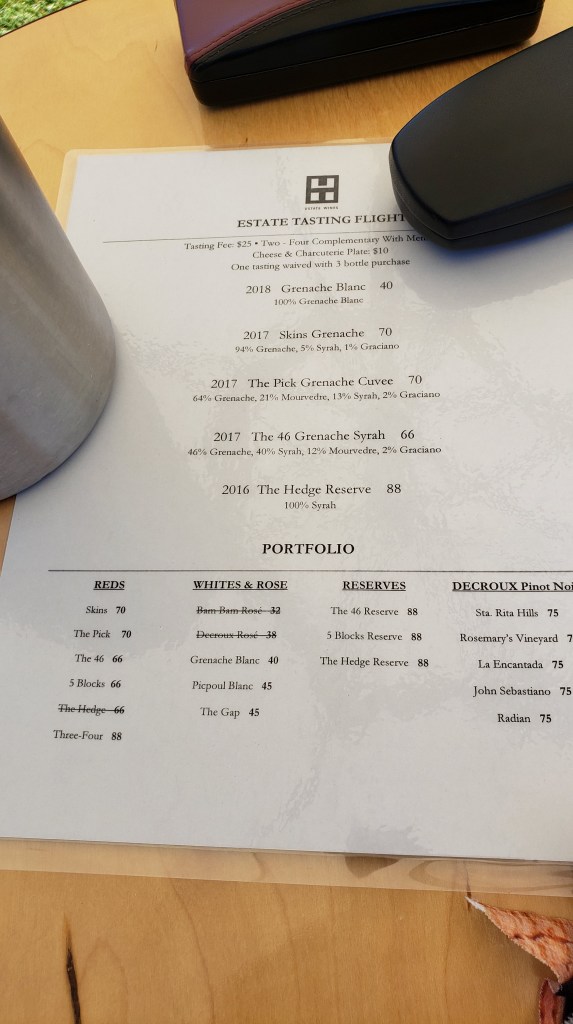 page showing tasting flight wines